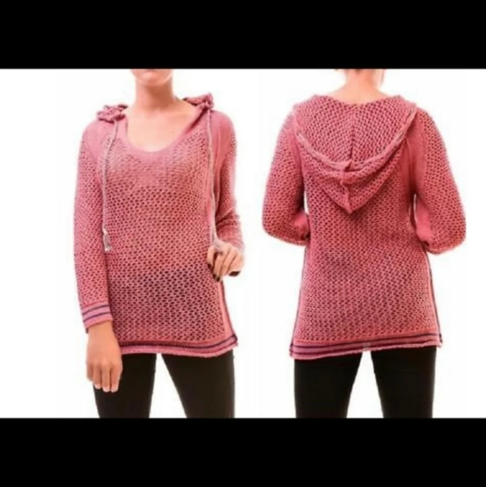 Free People Net Knit Hooded Sweater